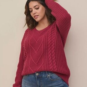 Torrid NWT Plus Size Preppy size XXL Cable Knit Sweater Dark Pink